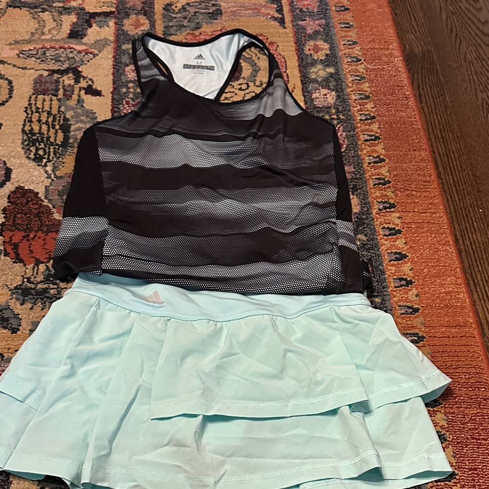 Adidas Black and Mint Green Striped Tennis Set